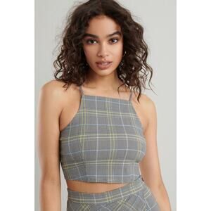 Garage‎ Regina Halter Plaid Cropped Fitted Stretch Retro Inspired Strappy Medium